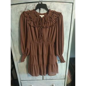 By The River Anthropologie Puff Sleeve Ruffle Dress Sm Boho cottagecore Feminine